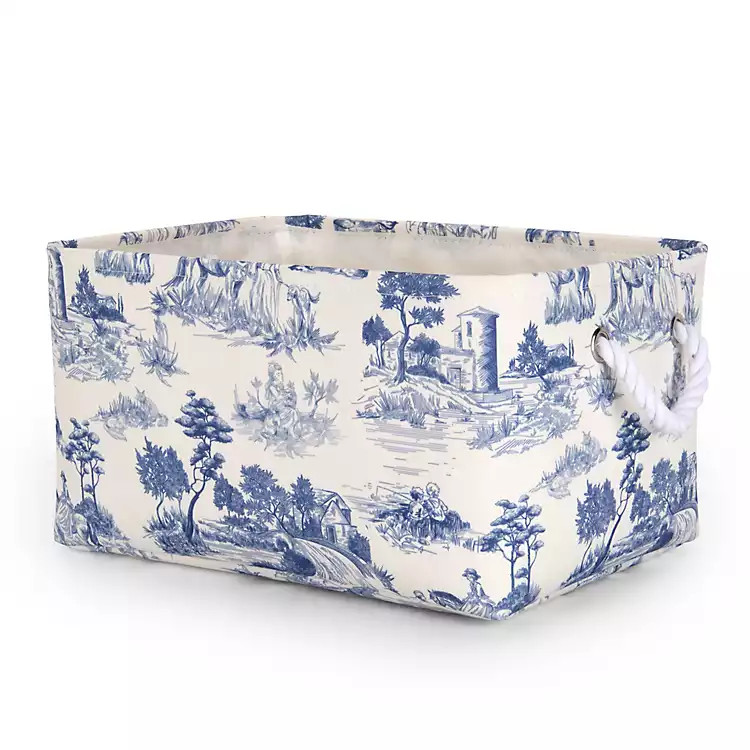 Large Blue Toile Rope Handle Basket | Kirklands