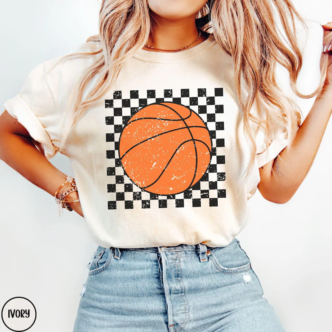 Retro Checkered Basketball Shirt, Comfort Colors® Basketball Mom T-Shirt, Game Day Tee for Her, ... | Etsy (US)
