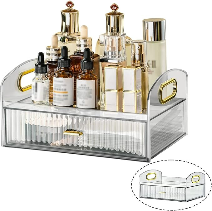 DASITON Vintage striped Makeup Brush holder Organizer,Acrylic Drawers Makeup Organizers,Spacious ... | Amazon (US)
