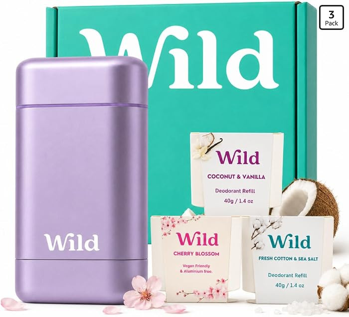 Wild Aluminum Free Natural Deodorant Starter Kit - Refillable Purple Case - Natural Ingredients &... | Amazon (US)