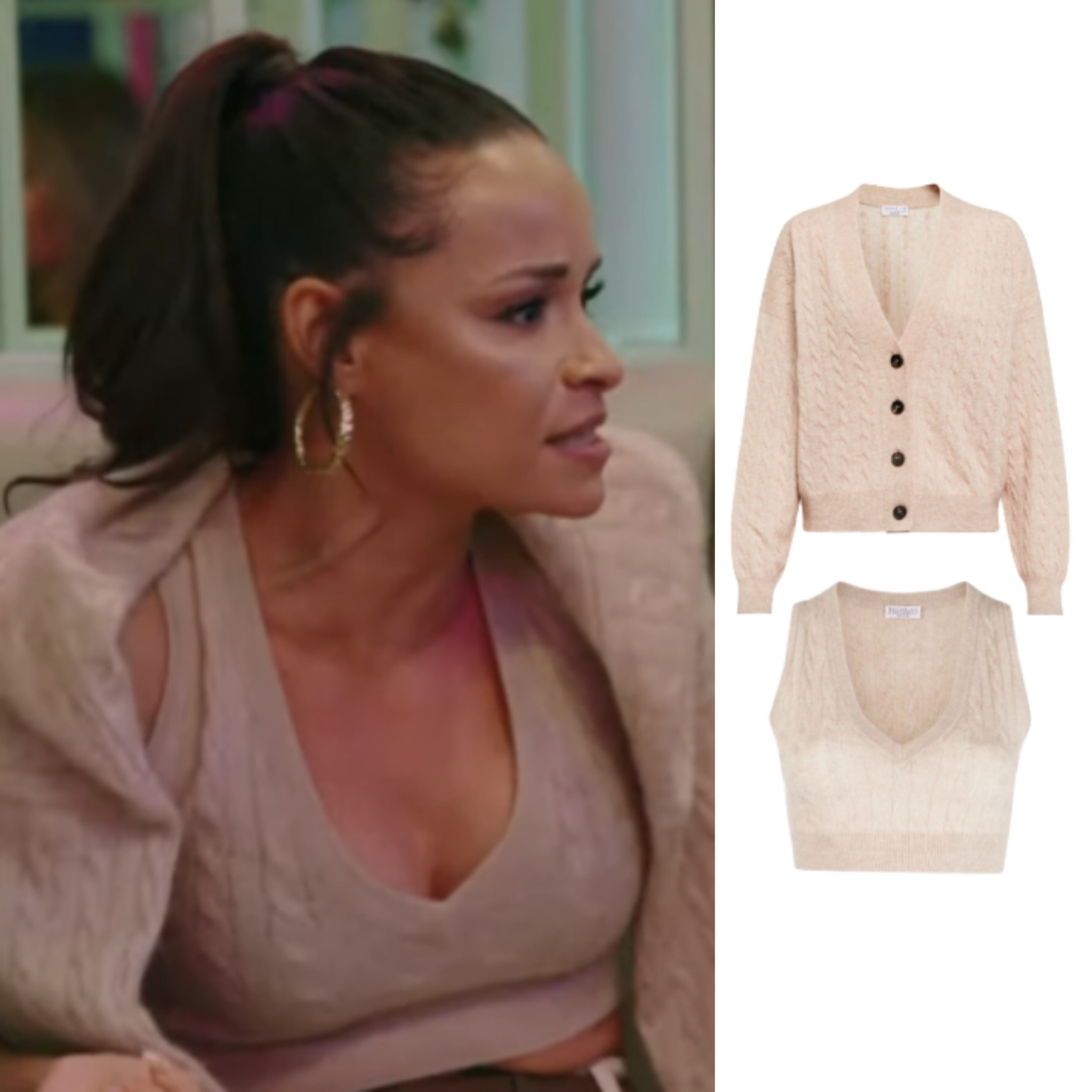 Sai De Silva’s Cable Knit Cardigan and V Neck Tank Set