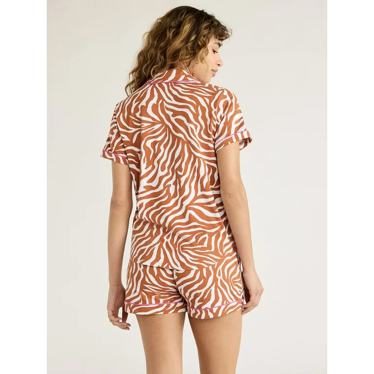 Joyspun Women’s Short Sleeve Notch Collar Top and Shorts Knit Pajama Set, 2-Piece, Sizes S to 3... | Walmart (US)