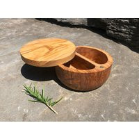 Olive Wood Salt Cellar With Lid, Double Compartment Wooden Spice Keeper, Sugar Box, Cellar, Cooking Gift, Housewarming | Etsy (US)