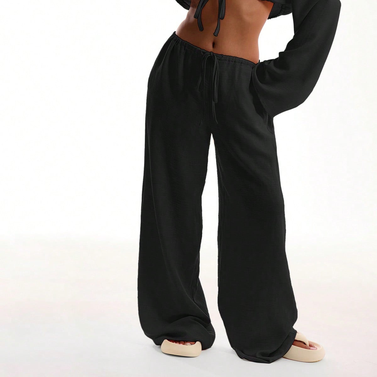 MUSERA Tie Front Linen Feel Beach Trouser Vacation Summer Elegant, Spring Holiday Airport Boho Fall Winter Halloween | SHEIN