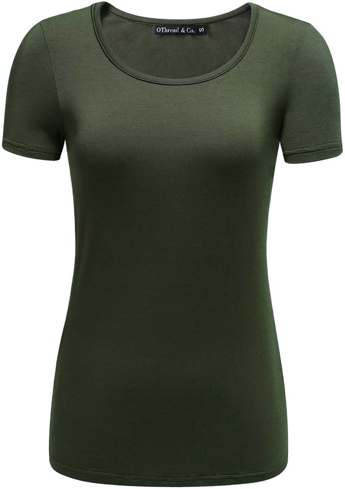 OThread & Co. Women's Short Sleeve T-Shirt Scoop Neck Basic Layer Stretchy Shirts | Amazon (US)