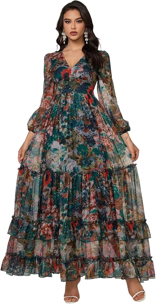 Womens Summer Dresses,Floral Patterns Vintage Elegant Cocktail Long Sleeve Boho Casual Maxi Weddi... | Amazon (US)