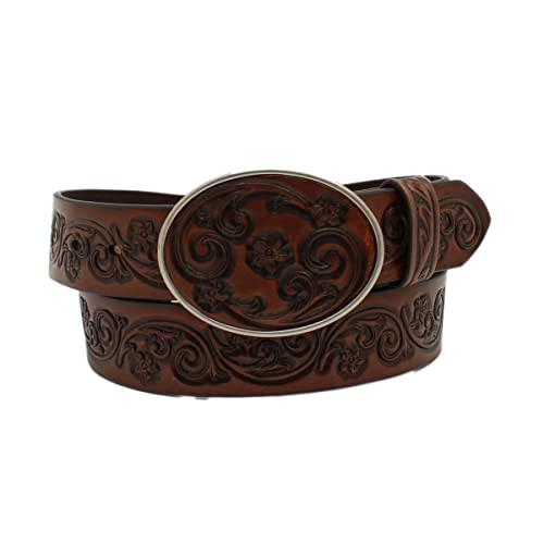 ARIAT Ladies 1.5" Flower Tooled Strap and Buckle Brown Leather Belt (X-Large) | Amazon (US)