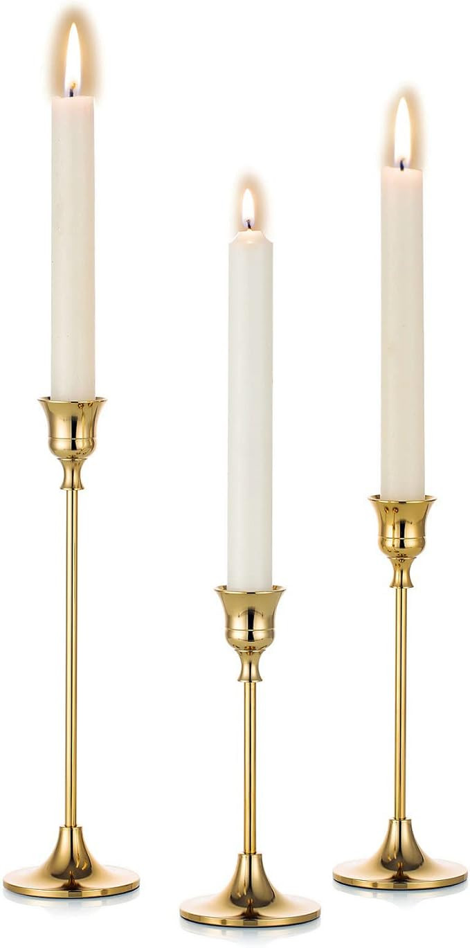 Romadedi Candlestick Holder Gold Candle Holder Brass Set of 3 Decorative Candle Holder for Taper ... | Amazon (US)