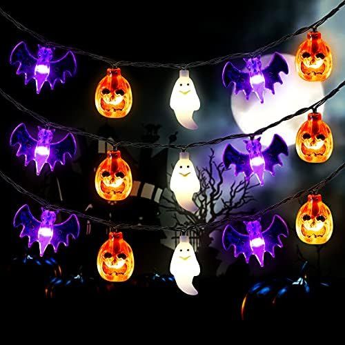 Mosoan Halloween String Lights Battery Operated 20 Feet 30 LED 3D Pumpkin Bat Ghost Lights with T... | Amazon (US)