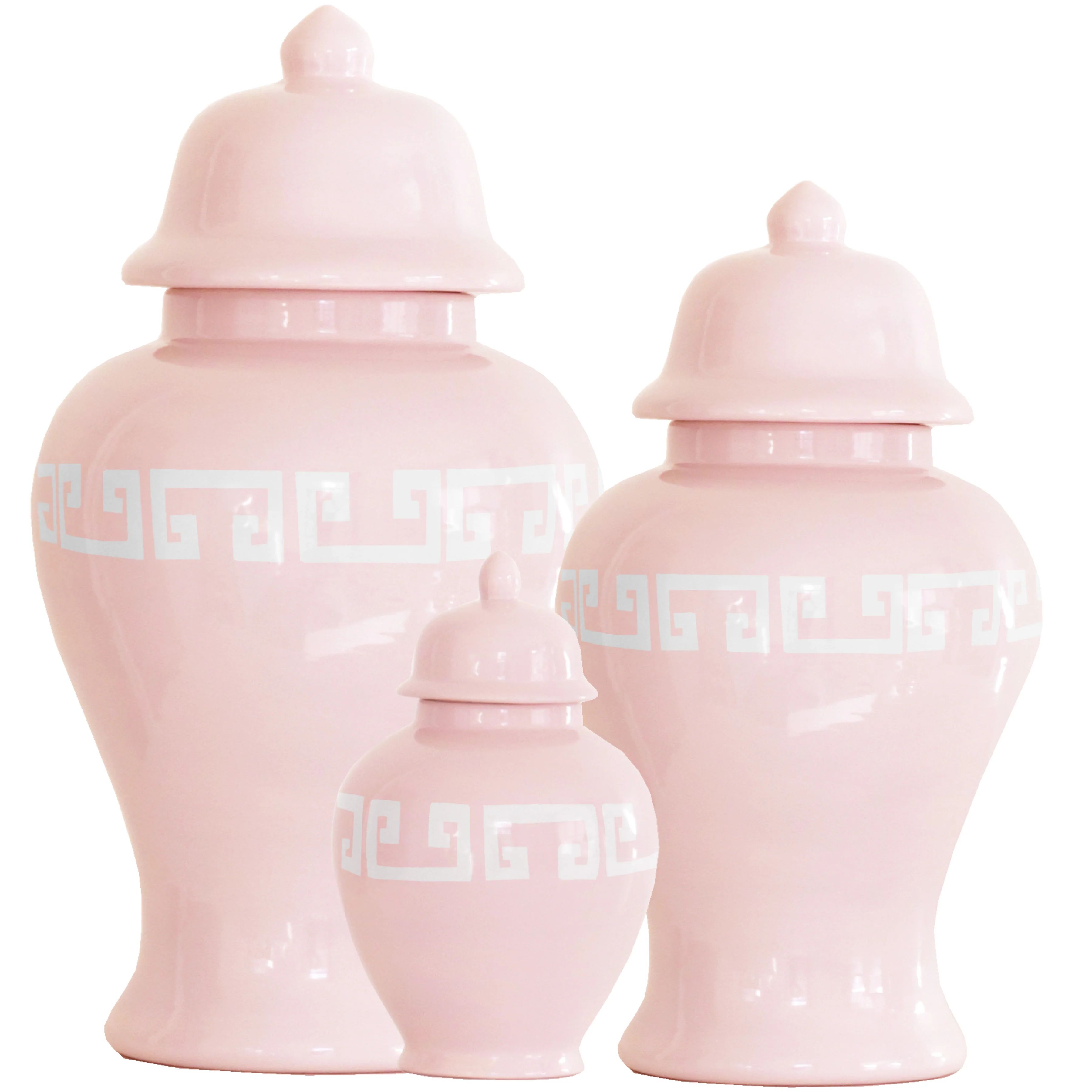 Cherry Blossom Pink Greek Key Ginger Jars | Ruby Clay Company