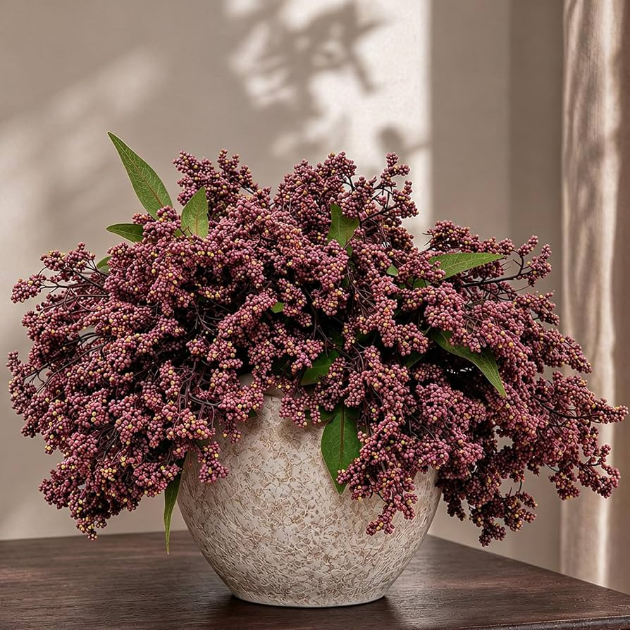 6 Pcs 17" Faux Dusty Plum Berry Stem For Vase Artificial Nandina Branches | Amazon (US)