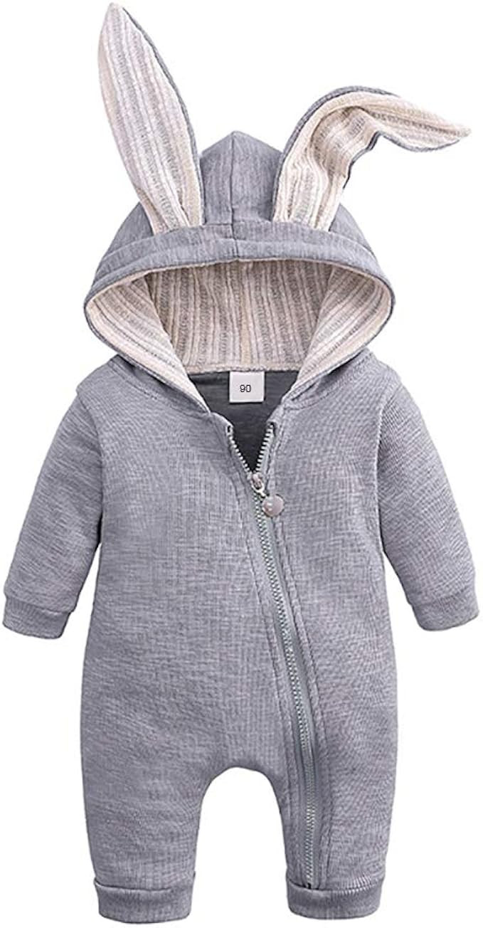 Motteecity Baby Toddler Boys Clothes Unisex Cute Bunny Long Sleeves Zipper Romper | Amazon (US)
