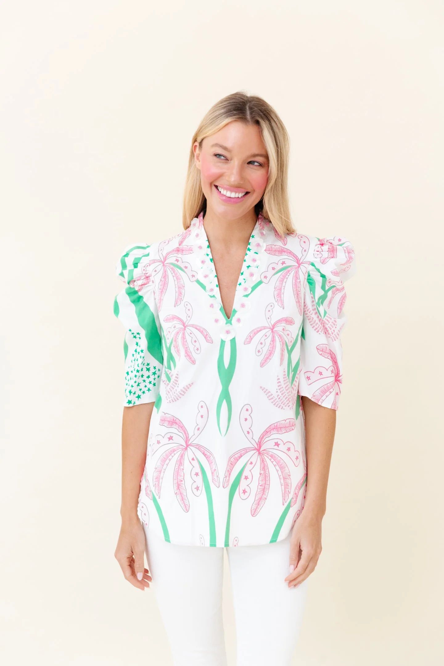 Sheridan French I Spring 2024 I Natalie Blouse in Worth Avenue Palm | Sheridan French