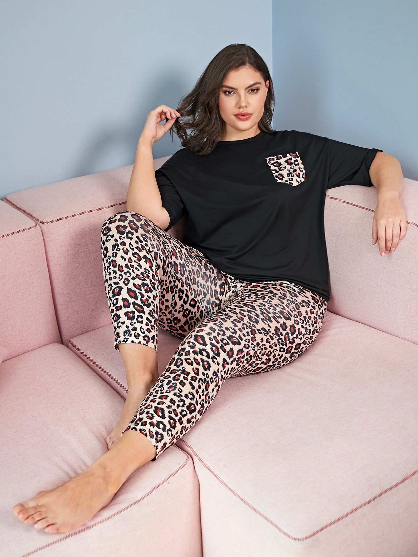 Plus Leopard Print PJ Set | SHEIN