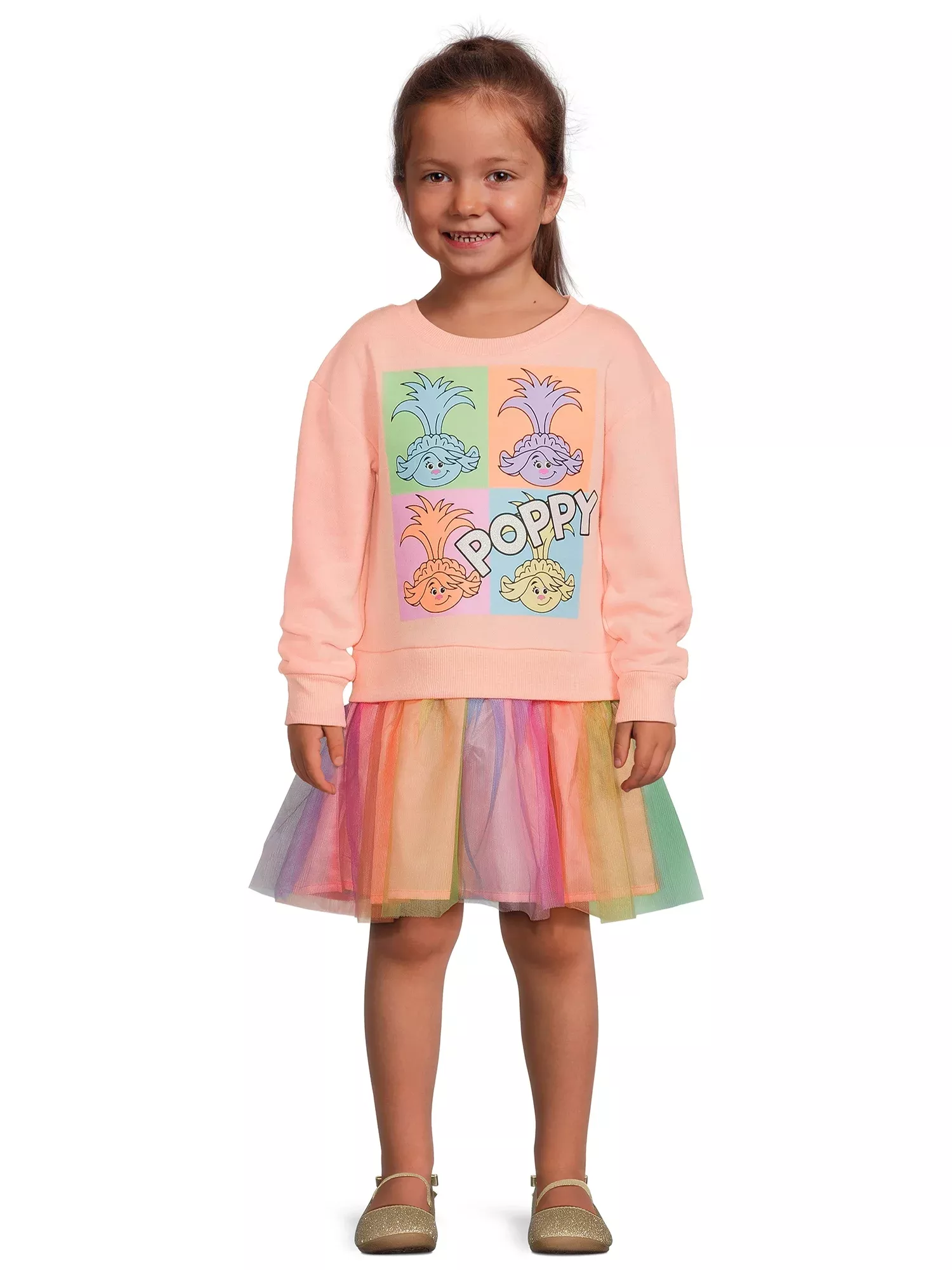 Trolls Toddler Girls’ Iridescent Puffer Jacket with Hood, Sizes 2T- 5T