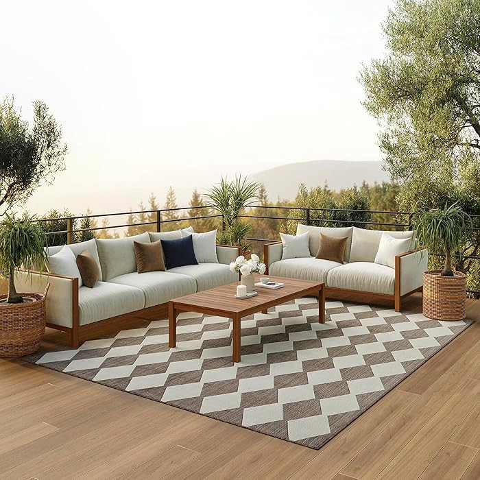 Nourison Home Positano 9' x 12' Indoor/Outdoor Area Rug, Grey, Modern, Geometric, Easy-Cleaning, ... | Amazon (US)