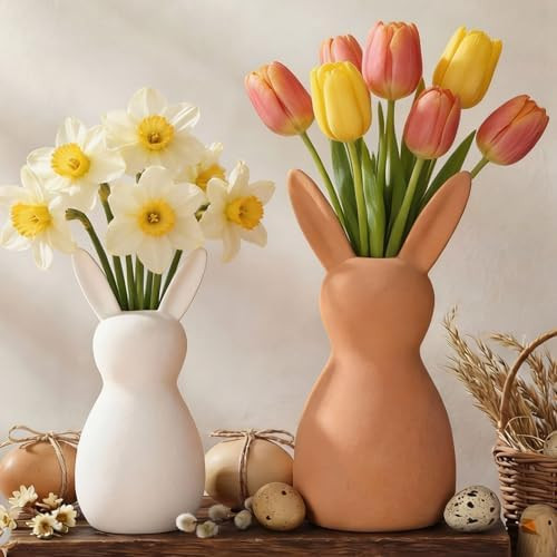 Rtteri 2 Pcs Terracotta Bunny Vase Bunny Easter Vase for Flowers 7.8" and 5.9" Rustic Spring East... | Amazon (US)