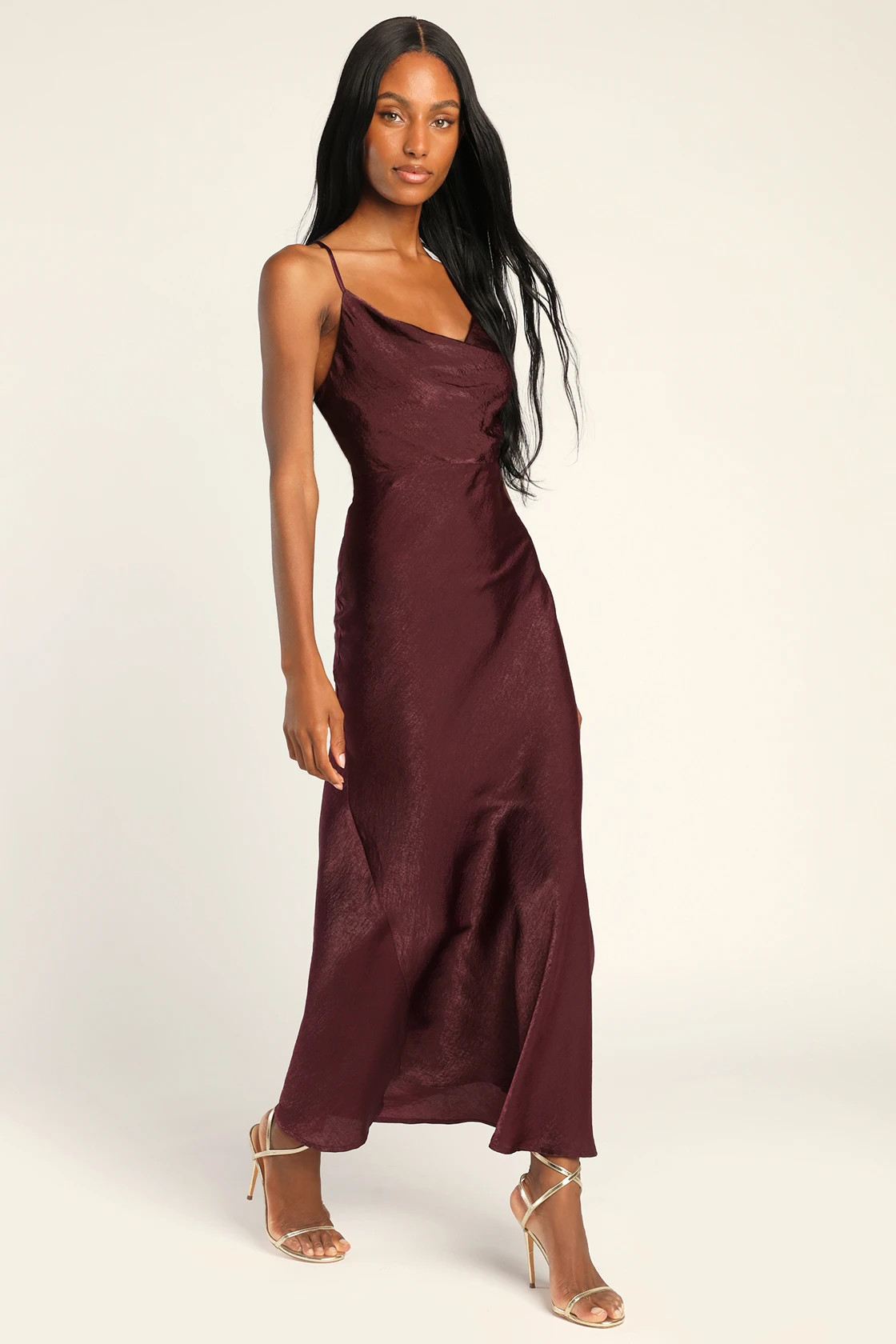 Exquisite Evening Plum Purple Satin Cowl Neck Maxi Dress | Lulus (US)
