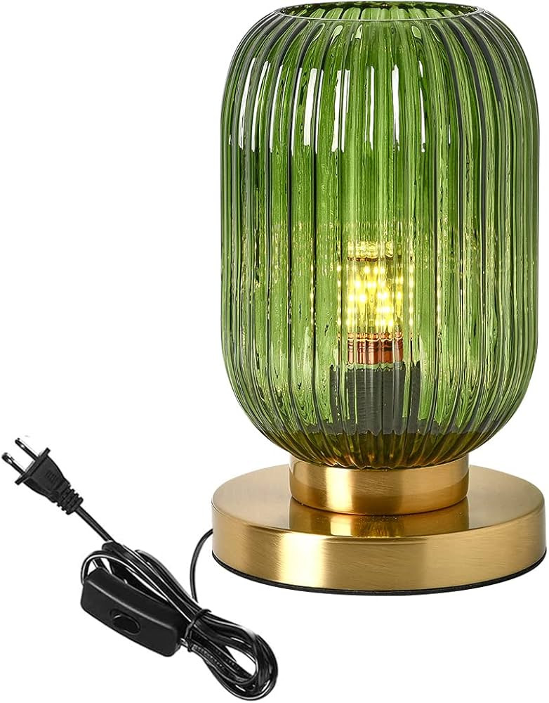 Glass Table Lamps Mid Century Modern Globe Table lamp Gold Desk lamp nightstand lamp with Green P... | Amazon (US)