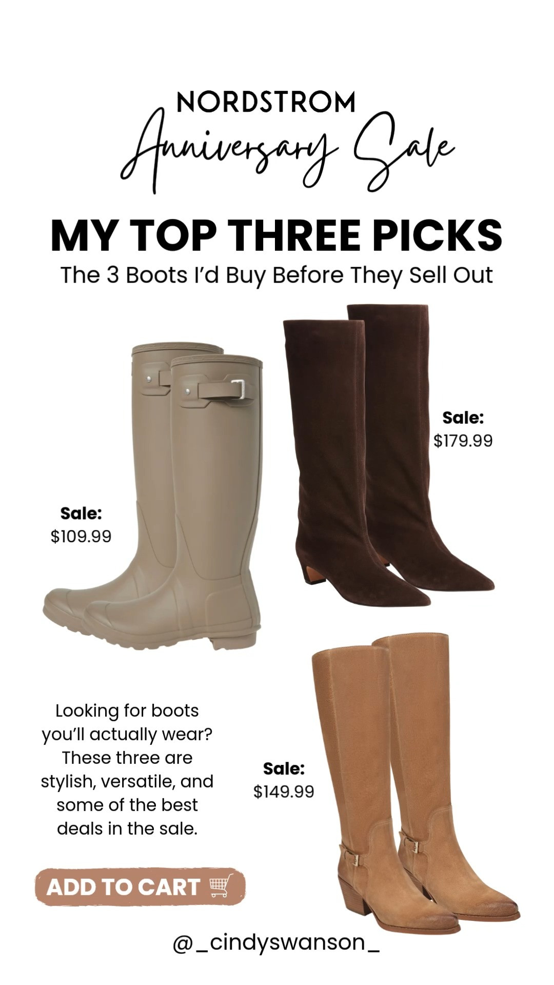 These are my top three boot picks from the Nordstrom Anniversary Sale! From classic rain boots to timeless suede knee-highs and everyday western-inspired boots, these are the styles I think are worth adding to your fall wardrobe while they’re on sale.

💡 LTK MADE EASY
❤️ Heart = Support my posts!
🔖 Save = Get sale & restock alerts
📋 Lists = Keep favorites organized
📲 Share = Send lists and products to a friend. Hello, Christmas List!
💬 Comment = Ask me anything about what I’m wearing.:-) 

 #LTKootd #LTKOver40 #LTKSaleAlert