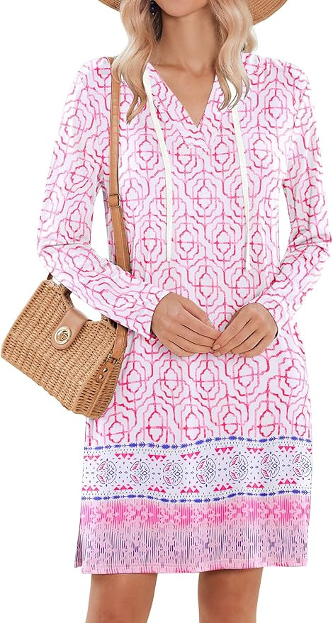 HOTOUCH Womens UPF 50+ Cover-Up Dress Beach SPF Sun Protection Long Sleeve Shirts Dress Lightweig... | Amazon (US)