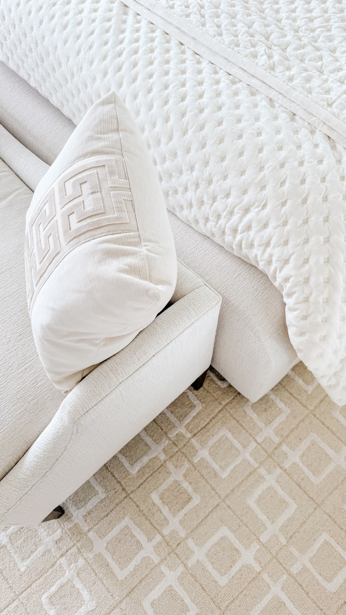 Primary bedroom peek 🤍 
The soft bench and bed fabric is Gowan Inside Out Performance fabric in Coconut. 

#LTKHome #LTKSaleAlert