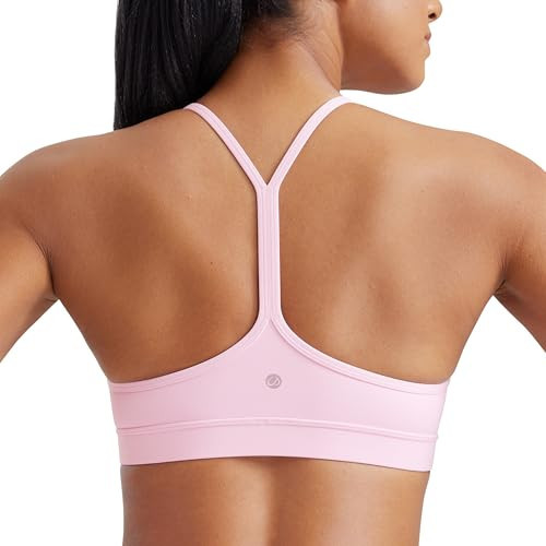 CRZ YOGA Butterluxe Womens Y Back Sports Bra - Padded Racerback Low Impact Spaghetti Thin Strap Workout Yoga Top Pink Peony Small | Amazon (US)