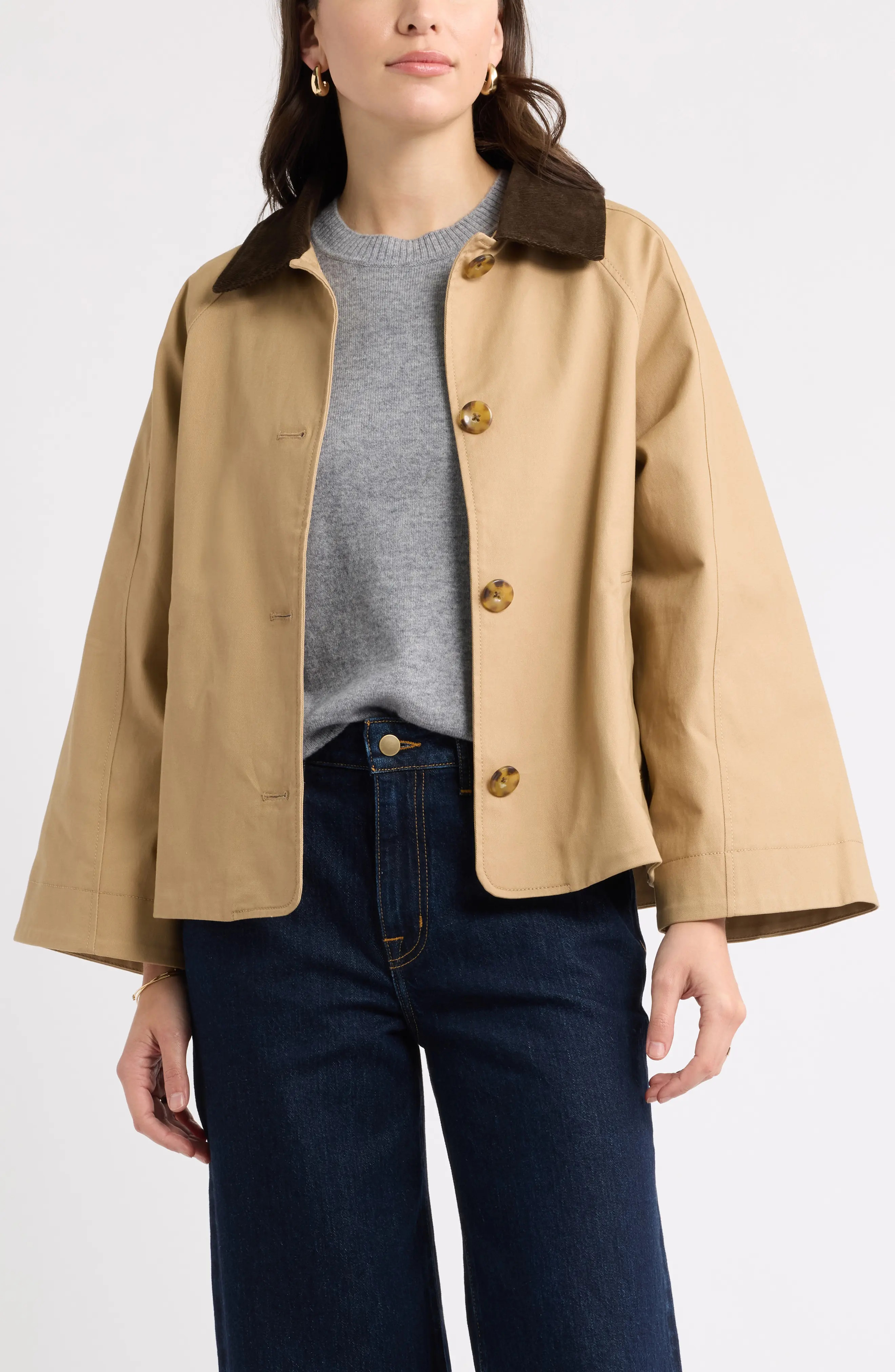 caslon(r) Swing Cropped Trench Jacket in Tan Tannin at Nordstrom, Size Medium | Nordstrom