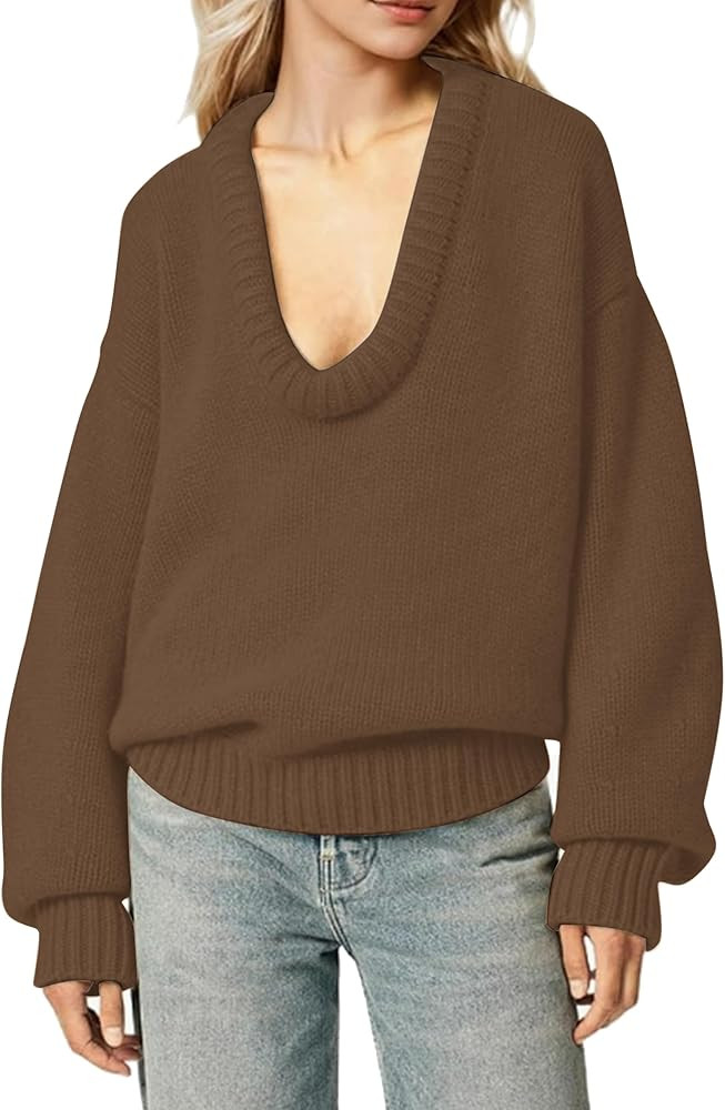 Women's Oversized U Neck Pullover Sweater Long Sleeve Knitted Sweater Chunky Trendy Fall Winter S... | Amazon (US)