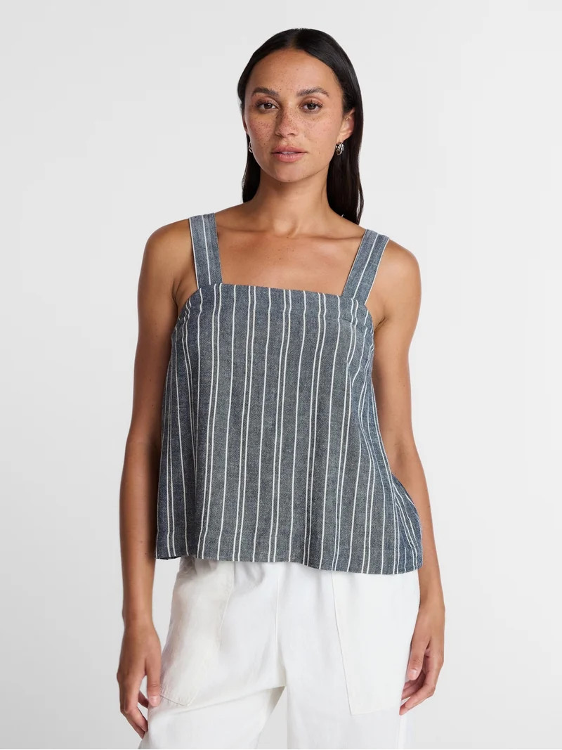 Time and Tru Women's Linen Blend Square Neck Tank Top, Sizes XS-XXXL | Walmart (US)