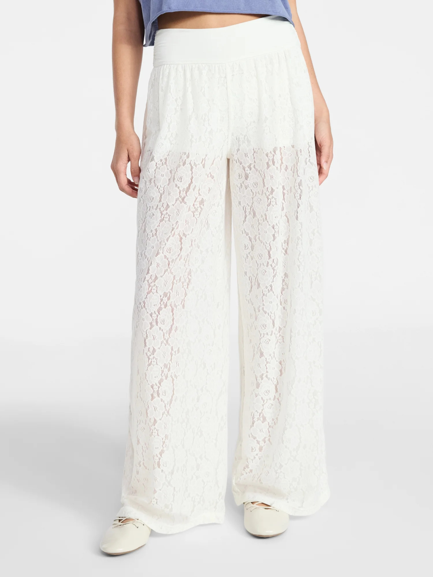 No Boundaries Lace Knit Wide Leg Pant, Women's | Walmart (US)