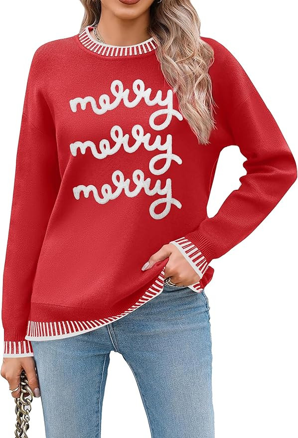 Christmas Sweaters for Women: Merry and Bright Sweatshirt Merry Christmas Long Sleeve Pullover To... | Amazon (US)