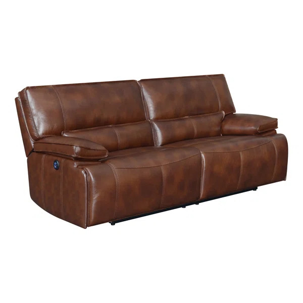 Eiva 91'' Genuine Leather Pillow Top Arm Reclining Sofa | Wayfair North America
