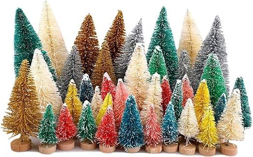ZAILHWK 40Pcs Mini Christmas Trees, Miniature Pine Tree Sisal Snow Trees Bottle Brush Christmas T... | Amazon (US)