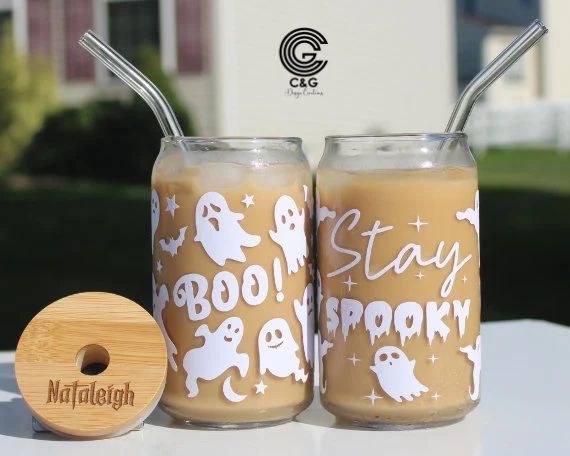 Halloween Iced Coffee Beer Glass - Spooky Season Beer Glass Jar - Ghost Bat Pumpkin Glass Cup - H... | Etsy (US)