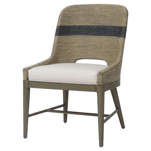 Palecek Fritz Coastal Beach White Performance Striped Grey Rope Side Chair | Kathy Kuo Home