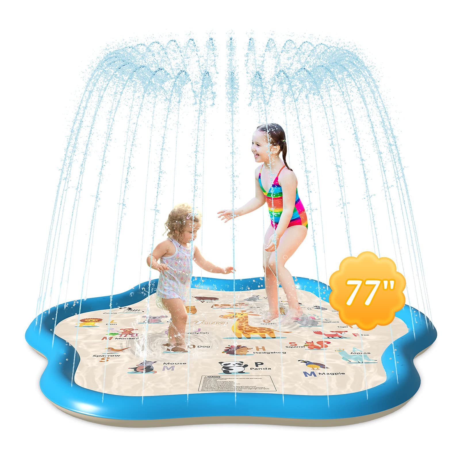 JONYJ Splash Pad, 77" Sprinkler for Kids and Toddlers, Fun Backyard Sprinkler & Splash Play Mat for Learning, Outdoor Swimming Pool Inflatable Water Toys for 3-12 Age Girls Boys (Blue) | Amazon (US)
