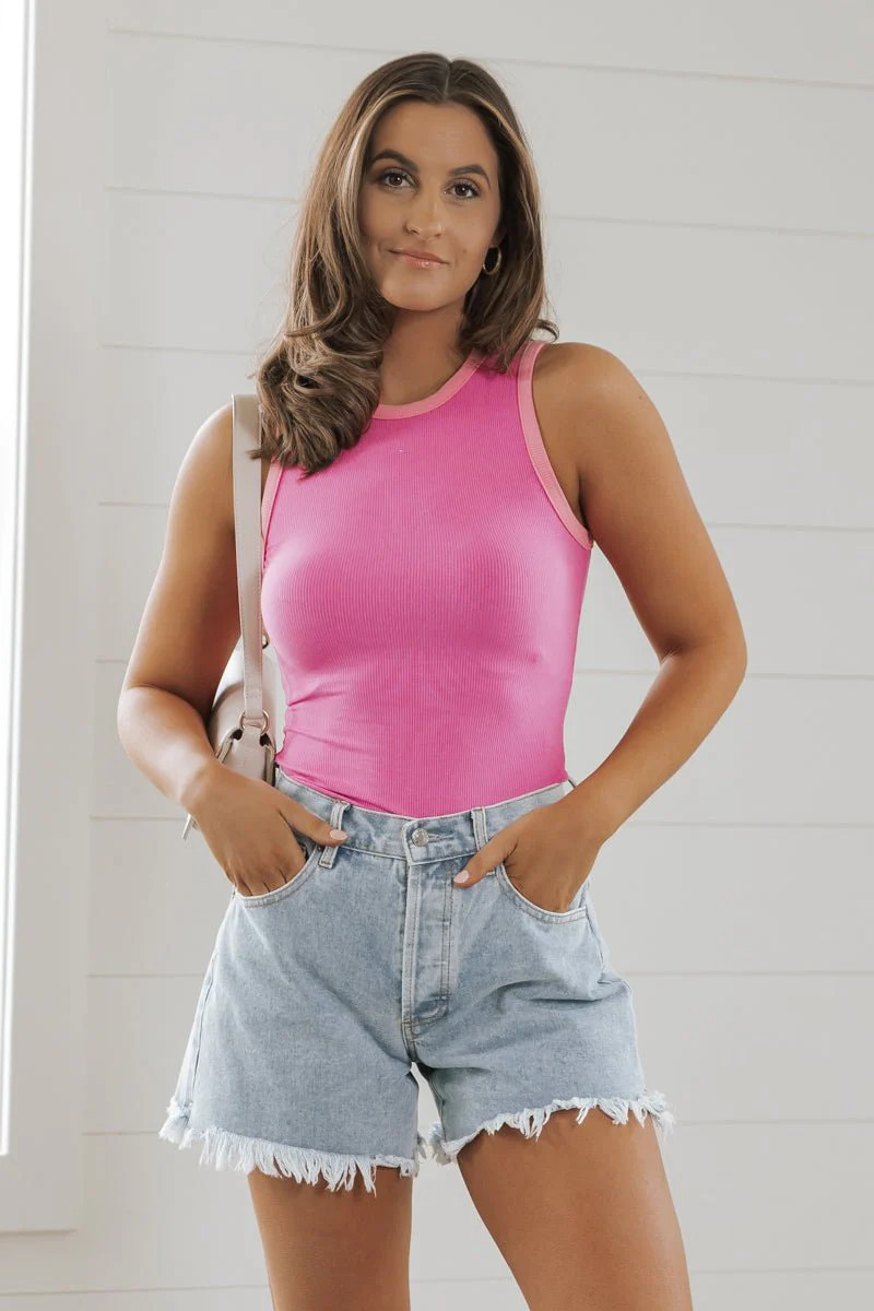 Pink Color Block Tank Bodysuit | Magnolia Boutique