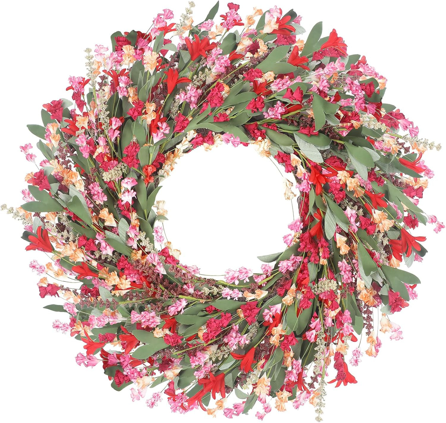Spring Paper Wreath: 24” Red and Orange Wreaths with Paper and Fabric Flower,EVA Leaves,Flower ... | Amazon (US)