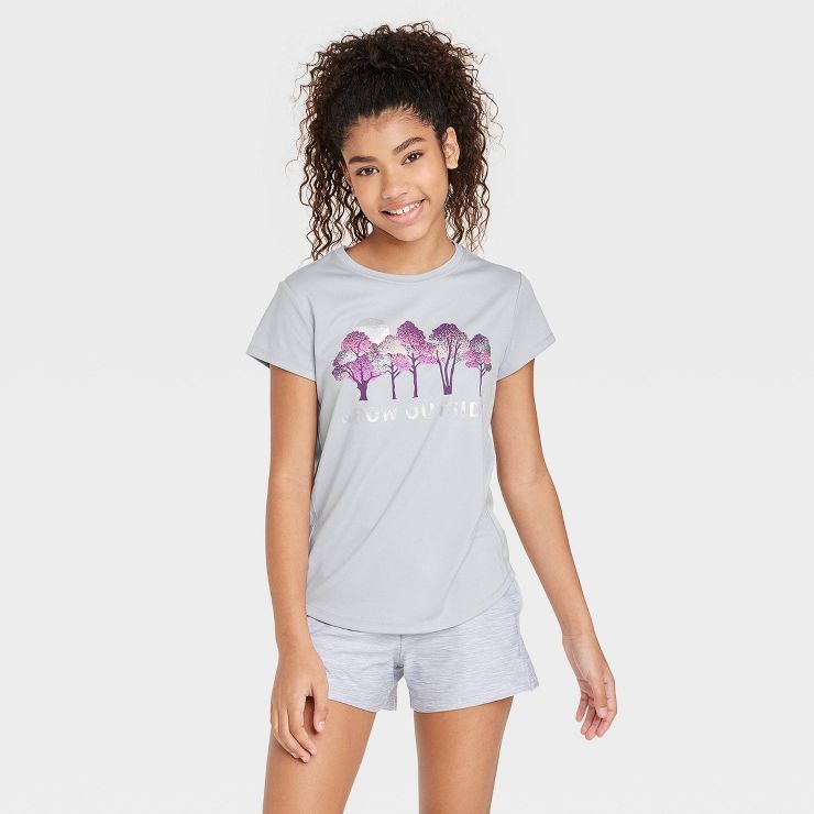 Girls' Short Sleeve 'Grow Outside' Graphic T-Shirt - All in Motion™ Gray | Target
