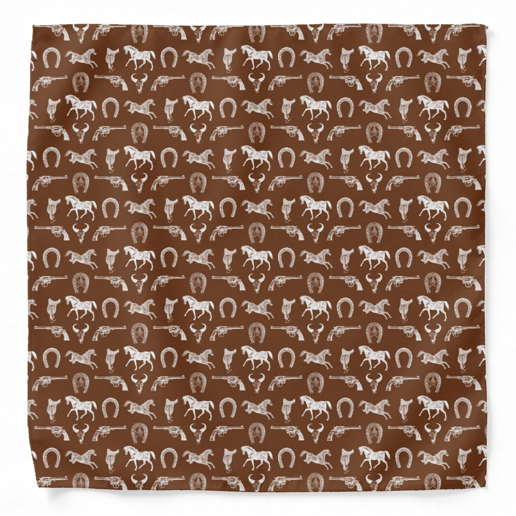 Western Print Brown Horses & Horseshoes Bandana | Zazzle