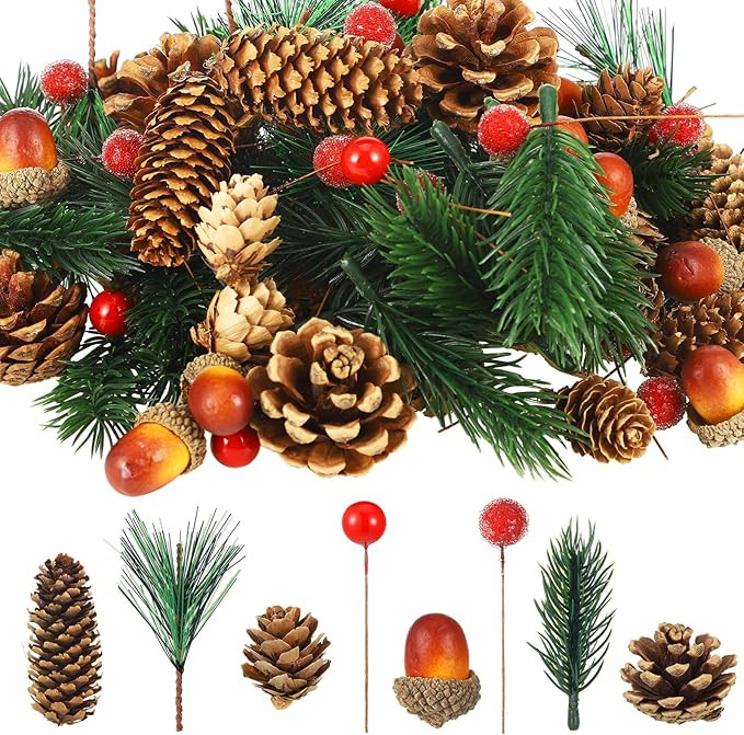 Zeyune 180 Pcs Christmas Pine Cones Holly Berry Craft Branch Set - Potpourri Bowl and Vase Filler... | Amazon (US)
