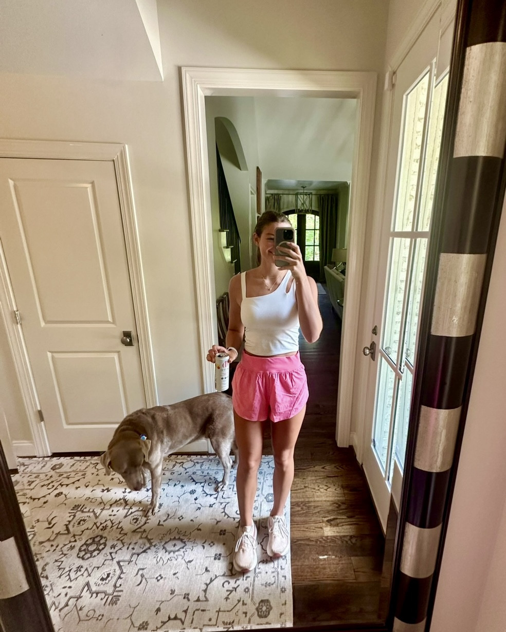 Best active shorts ever made
 🩷🤍💜
I own 3/4 colors available and wear them everyday 
-perfect high rise flowy active shorts 

Plus my fav energy drinks☺️