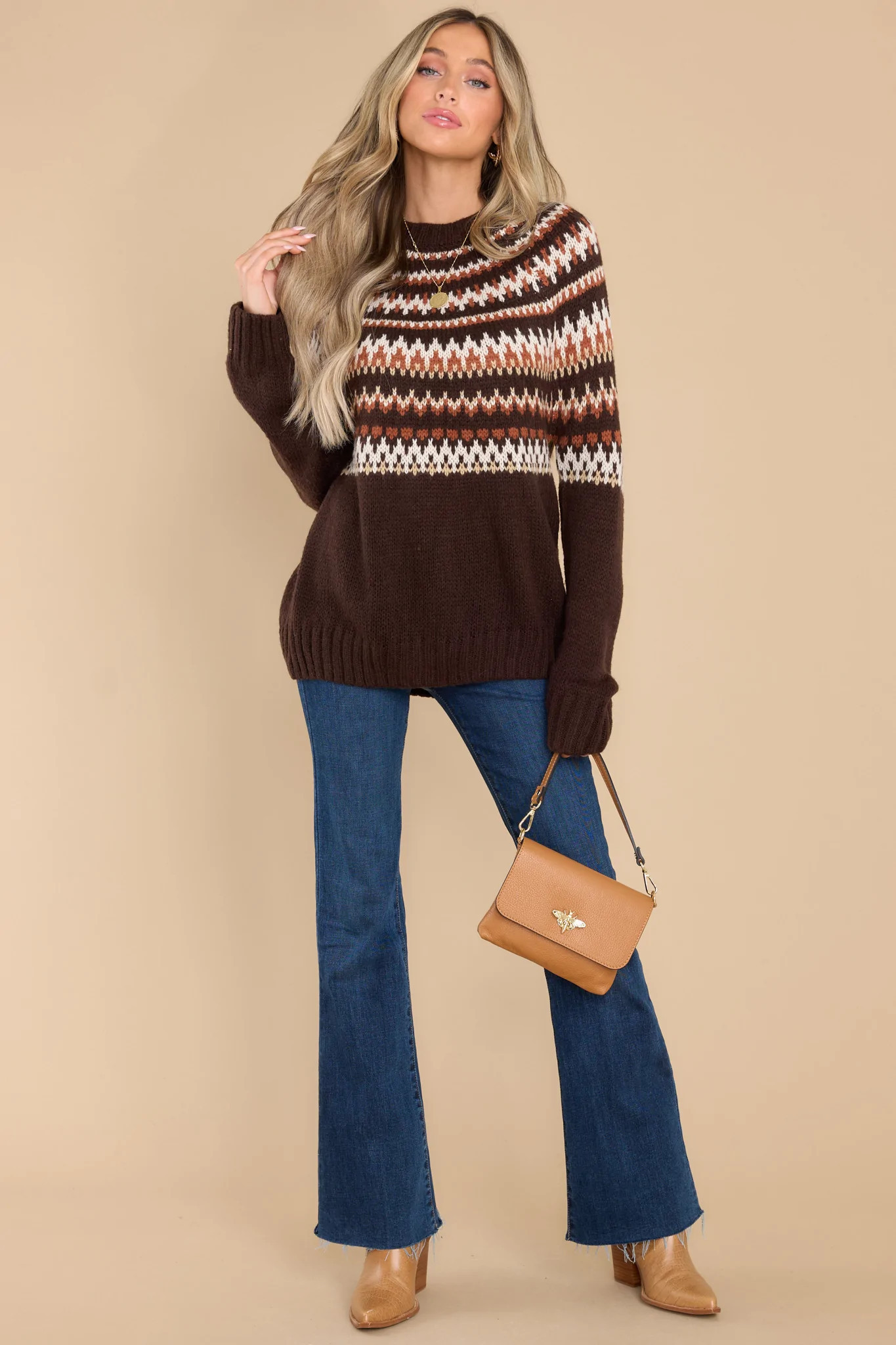 Ready To Recharge Chocolate Multi Sweater | Red Dress 