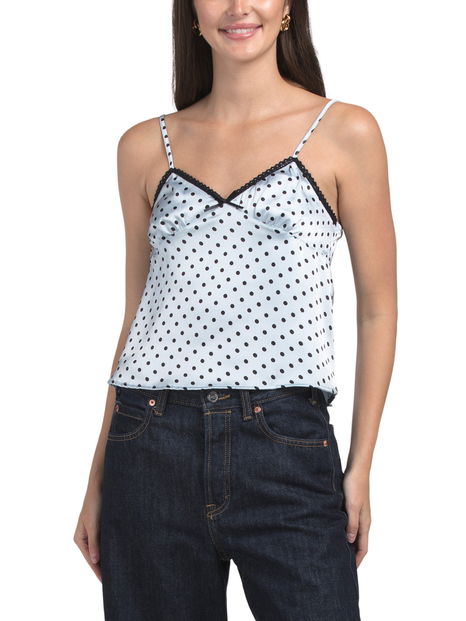 Polka Dot Satin Babydoll Top | TJ Maxx