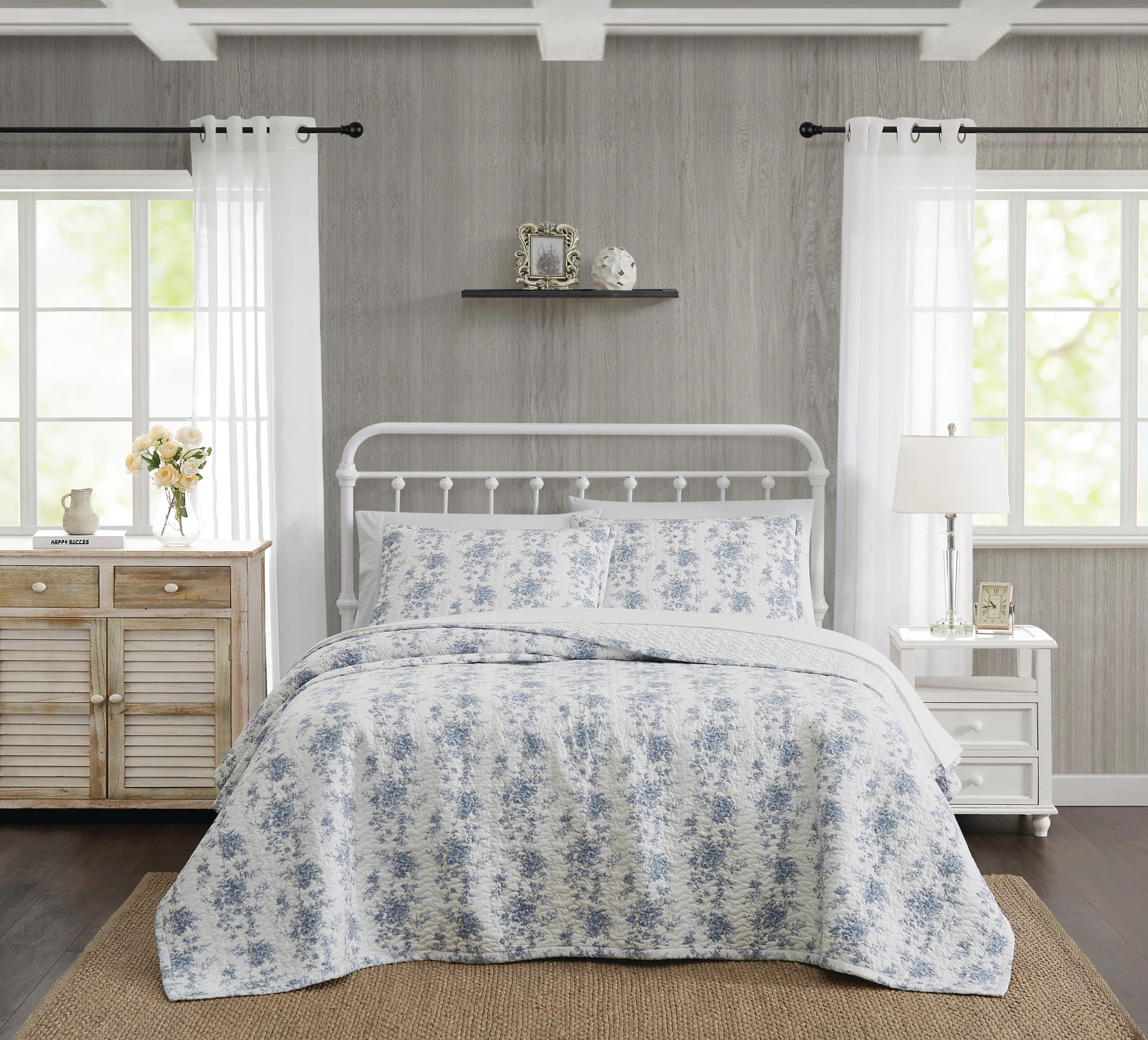 White/Blue Standard Cotton Quilt Set | Birch Lane