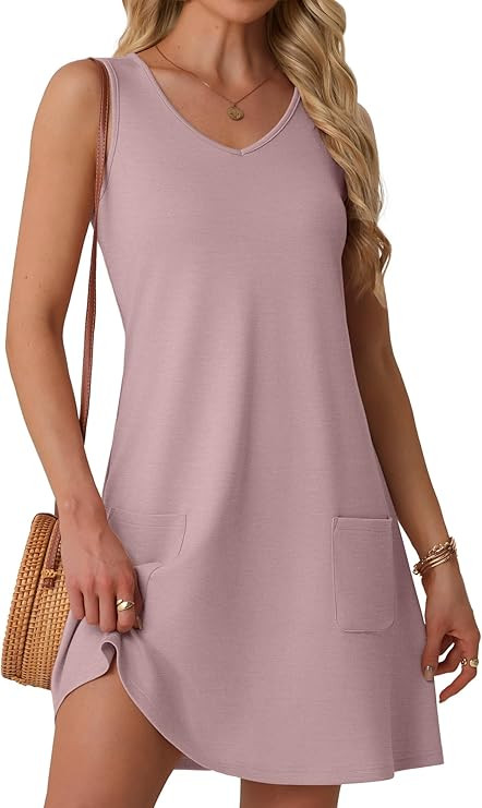 Lepunuo Summer Dresses for Women Casual V Neck Sleeveless Tank Dresses Beach Vacation Sundresses | Amazon (US)