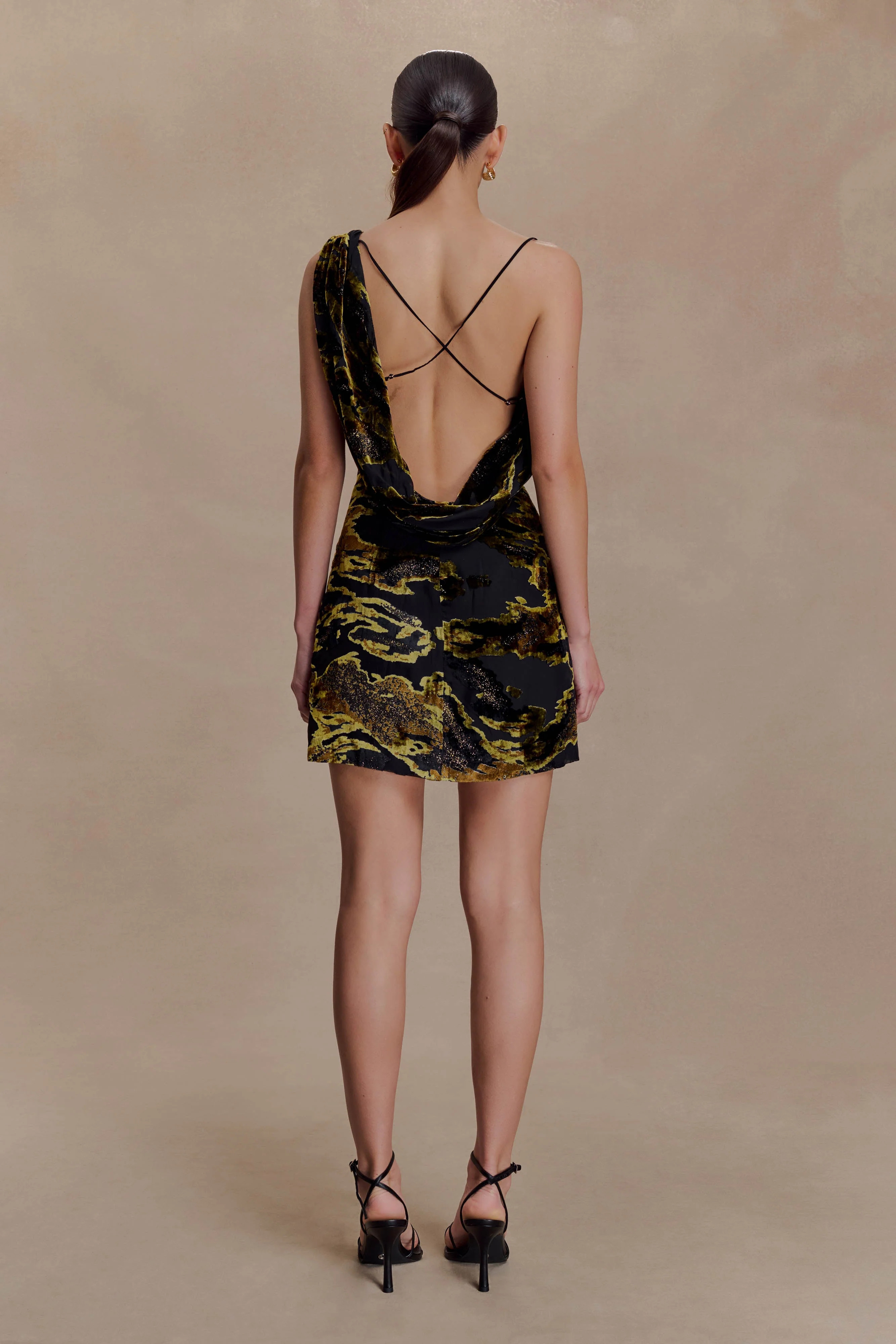 Ayana Cross Back Mini Dress - Velvet Burnout | MESHKI US