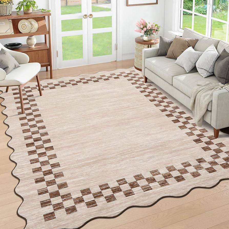 GarveeHome Washable Rug 5x7 for Living Room Large Bedroom Scalloped Rug | Amazon (US)