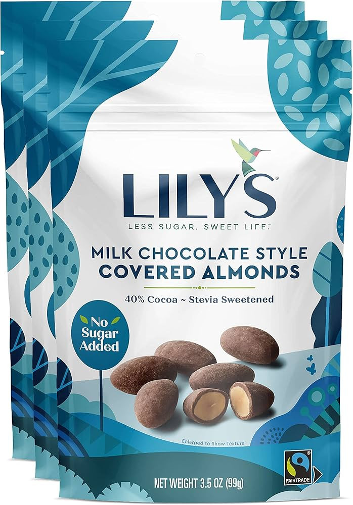 Lily's Milk Chocolate Style Covered Almonds, Stevia Sweetened, No Added Sugar, Low-Carb, Keto-Fri... | Amazon (US)